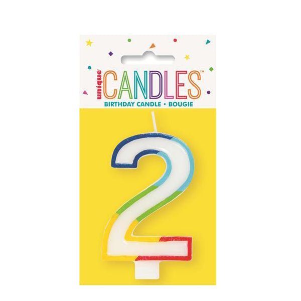 Numeral Candle with Rainbow Border - Number 2 - Everything Party