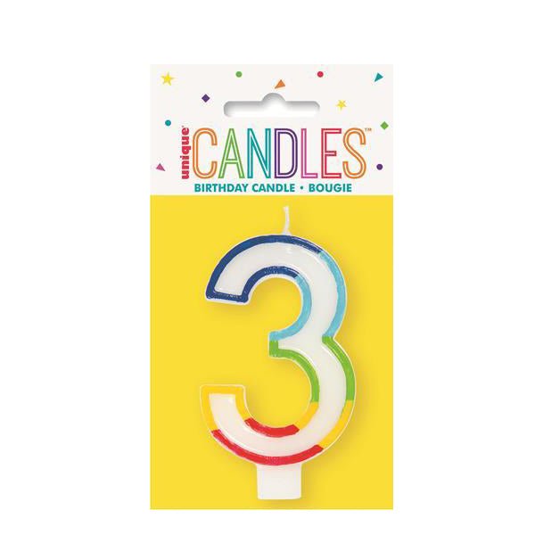 Numeral Candle with Rainbow Border - Number 3 - Everything Party