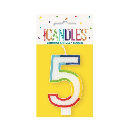 Numeral Candle with Rainbow Border - Number 5 - Everything Party