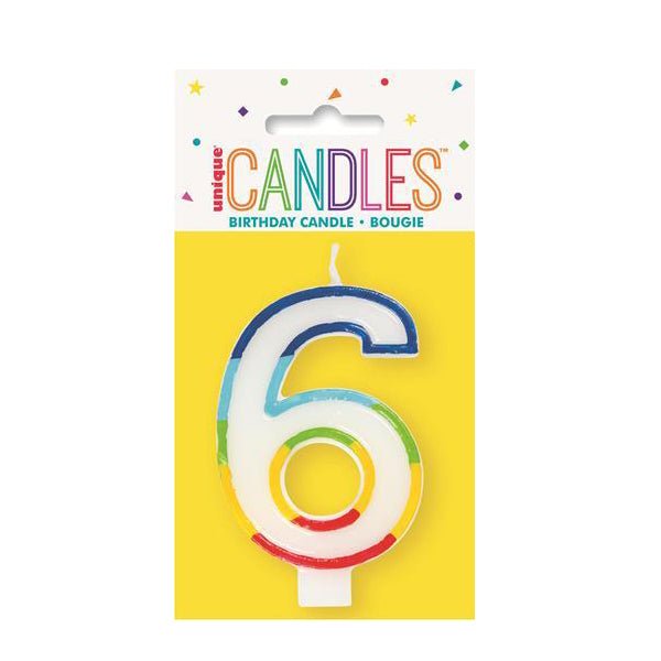 Numeral Candle with Rainbow Border - Number 6 - Everything Party