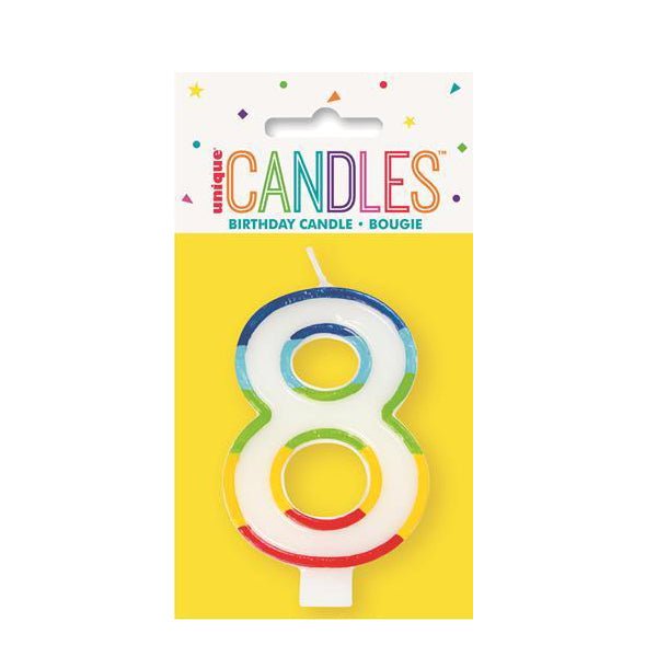 Numeral Candle with Rainbow Border - Number 8 - Everything Party