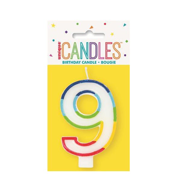 Numeral Candle with Rainbow Border - Number 9 - Everything Party