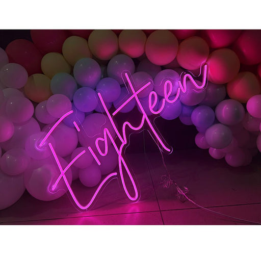 Party Hire - 18th Birthday Eighteen Neon Light Sign Party Decoration (Pink & White) - Everything Party