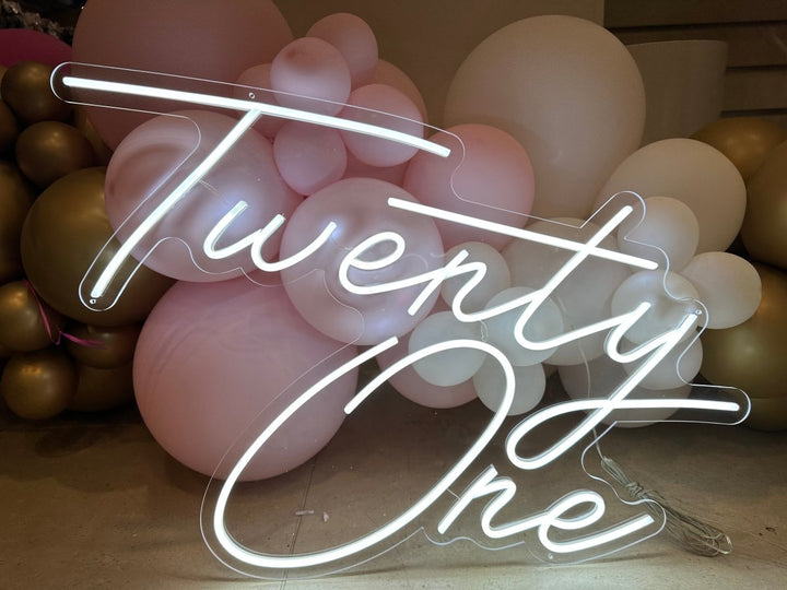 Party Hire - 21st Birthday Twenty One Neon Light Sign Party Decoration (Pink & White) - Everything Party