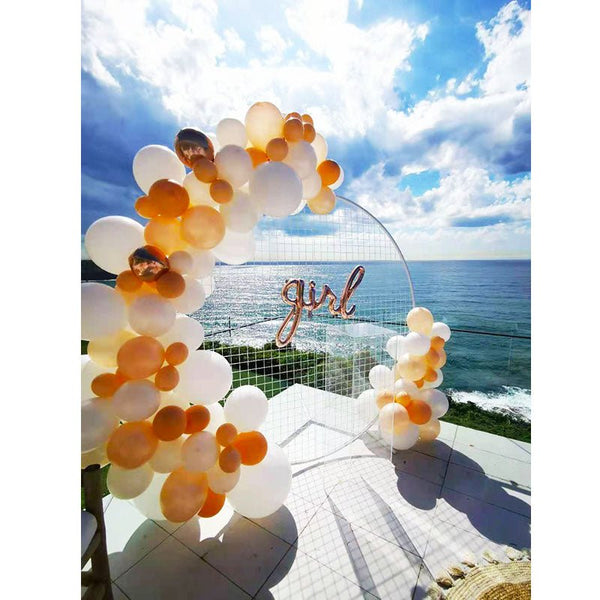 Party Hire - 2m White Metal Circle Mesh Backdrop Balloon Arch Stand - Everything Party
