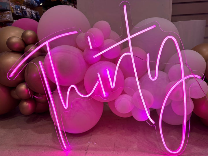 Party Hire - 30th Birthday Thirty Neon Light Sign Party Decoration (Pink & White) - Everything Party