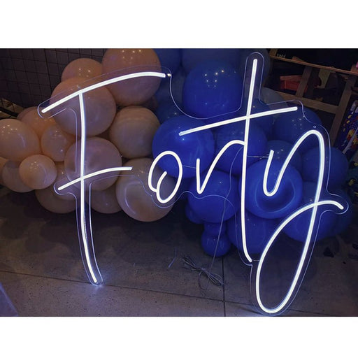 Party Hire - 40th Birthday Forty Neon Light Sign Party Decoration (Pink & White) - Everything Party