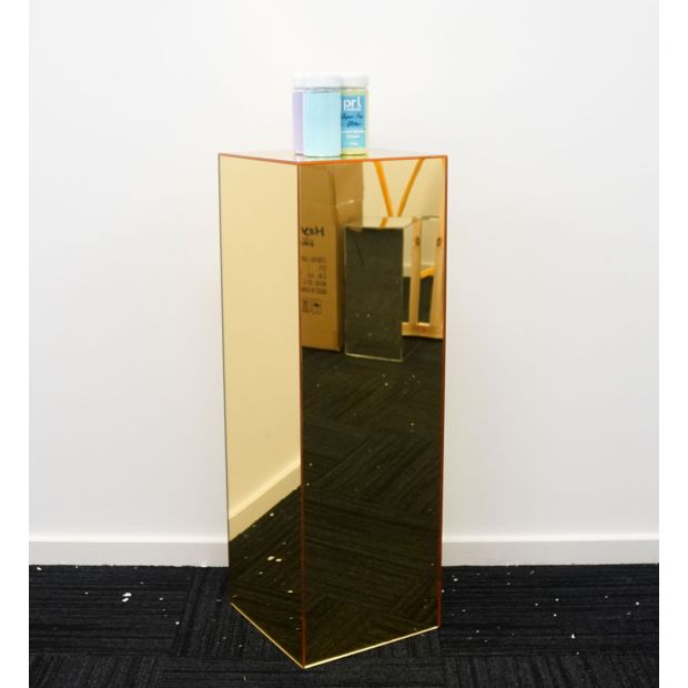 Party Hire - Gold Mirror Acrylic Plinth 90cm Square - Everything Party