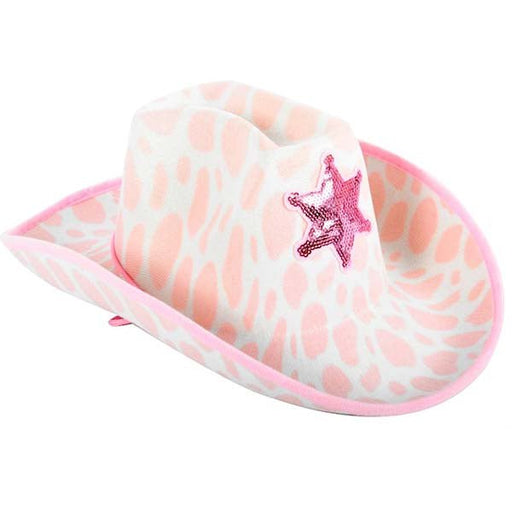 Pink Cow Print Cowboy/Cowgirl Hat with Sequin Star - Everything Party