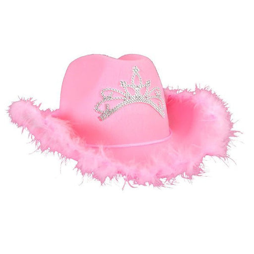 Pink Fluffy / White Fluffy Cowboy / Cowgirl Hat with Tiara - Everything Party