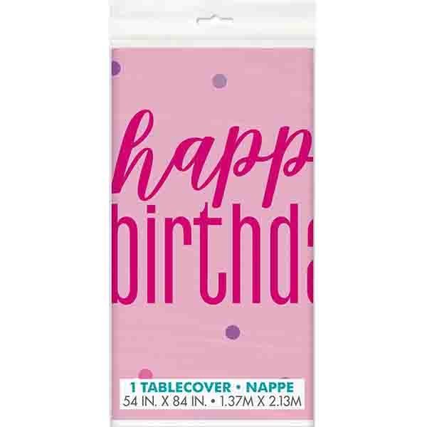Pink Happy Birthday Rectangle Tablecloth - Everything Party