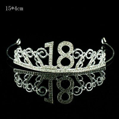 Premium 18th Birthday Metal Tiara with Diamond Cake Decoration - Silver - Everything Party