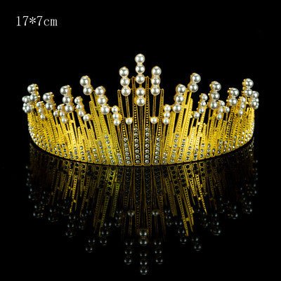 Premium Large Metal Tiara with Pearl and Diamond Cake Decoration - Gold - Everything Party