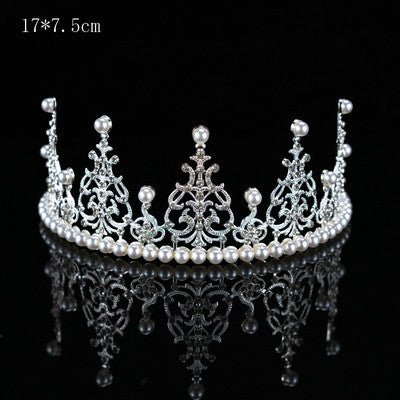 Premium Large Metal Tiara with Pearl and Diamond Cake Decoration - Silver - Everything Party