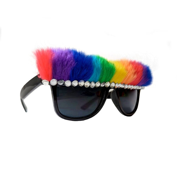 Rainbow Party Glasses with Diamante and Faux Fur - Everything Party