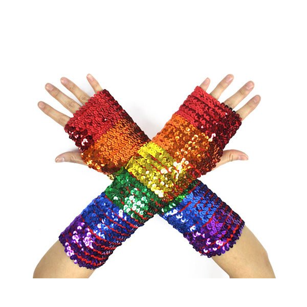 Rainbow Sequin Fingerless Gloves - Everything Party