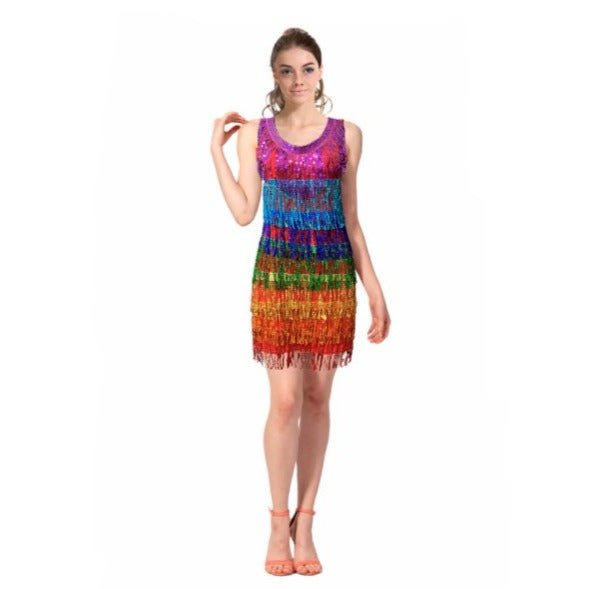 Rainbow Sequin Fringe Dress - Everything Party