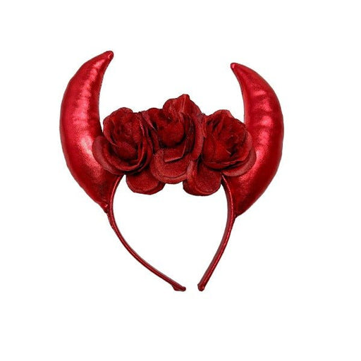 Red Devil Horn Headband with Rose - Everything Party