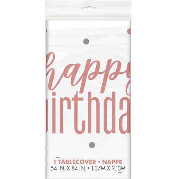 Rose Gold Happy Birthday Rectangle Tablecloth - Everything Party