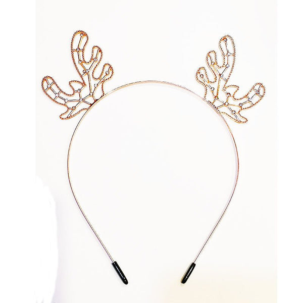 Rose Gold Metal Christmas Headband with Diamonds - Reindeer Antler - Everything Party