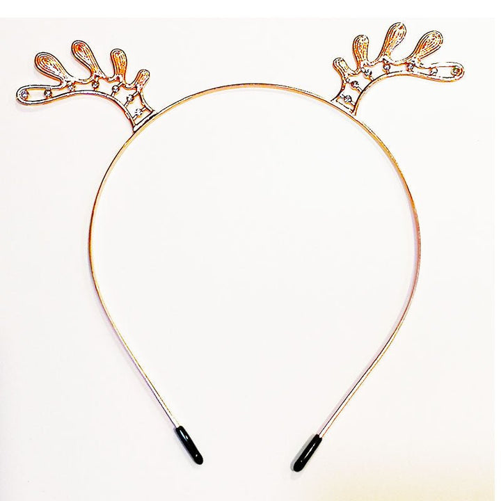 Rose Gold Metal Christmas Headband with Diamonds - Reindeer Antler - Everything Party