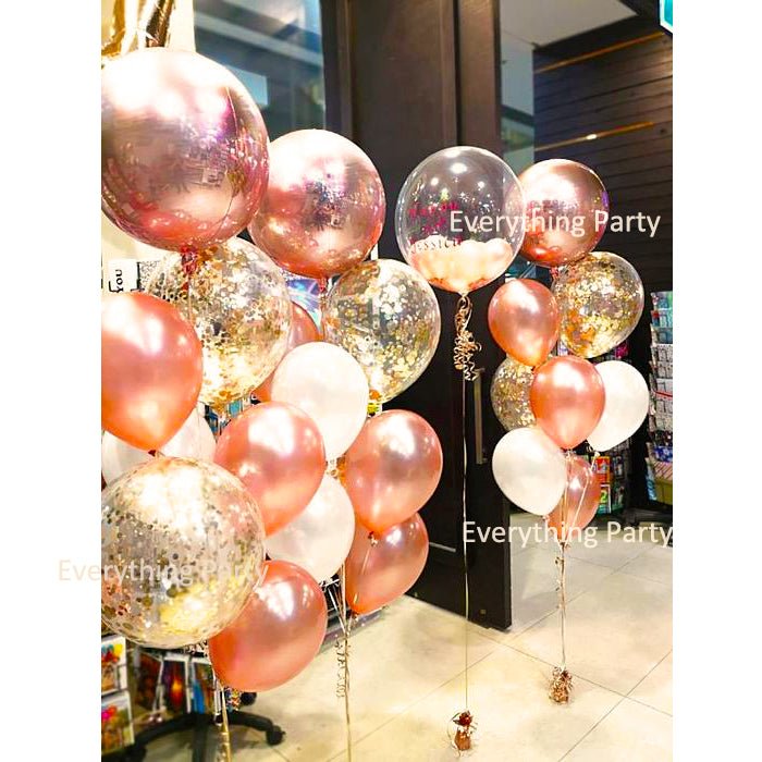 Rose Gold Orbz Round Balloon & Confetti Balloon Bouquet - Everything Party