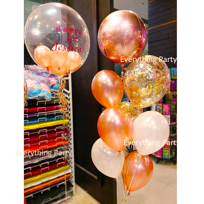 Rose Gold Orbz Round Balloon & Confetti Balloon Bouquet - Everything Party