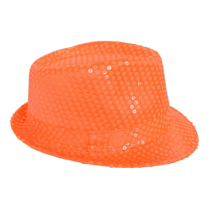 Sequin Fedora Hat - Fluro Orange - Everything Party
