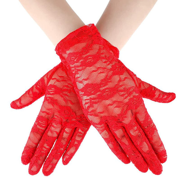 Short Lace Gloves - Red - Everything Party