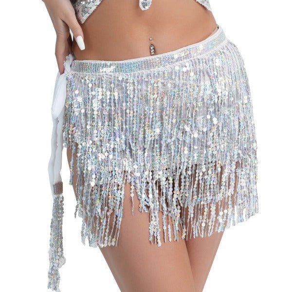 Silver Wrap Around Sequin Fringe Skirt - Everything Party