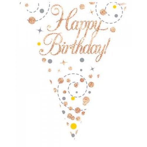 Sparkling Fizz Rose Gold Happy Birthday Flag Banner - Everything Party