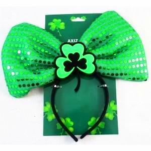 St Patrick's Day Jumbo Sequin Bow Headband with Shamrock - Everything Party