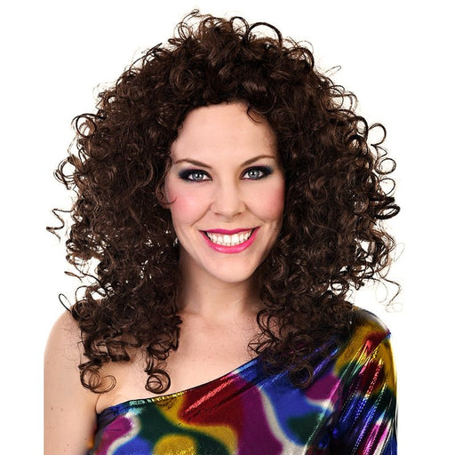 Tomfoolery Deluxe Disco Brown Curly Wig - Everything Party
