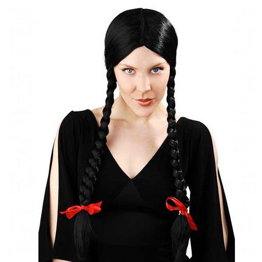 Tomfoolery Deluxe Wednesday Black Wig with Plaits - Everything Party