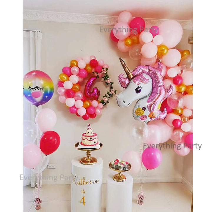 Unicorn Party Balloon Garland with Wreath and Helium Balloons set - Everything Party