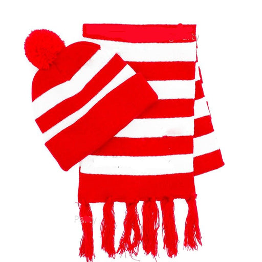 Where is Wally Red & White Strip Beanie and Scarf set - Everything Party