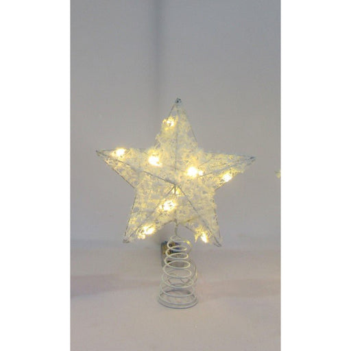 White Metal Wire Glitter Light Up Star Tree Topper with 10 LED lights - Everything Party