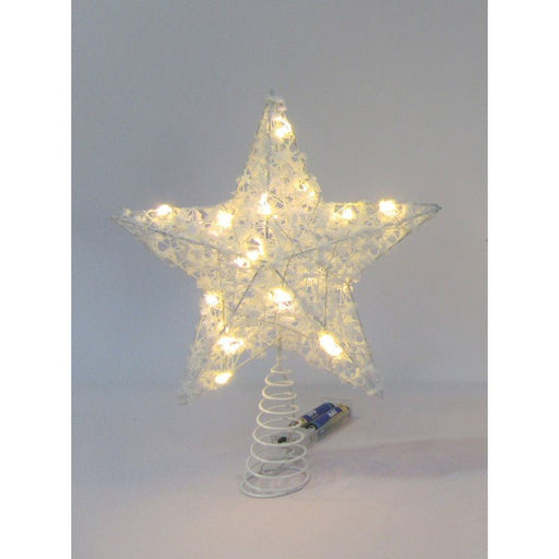 White Metal Wire Glitter Light Up Star Tree Topper with 20 LED lights - Everything Party