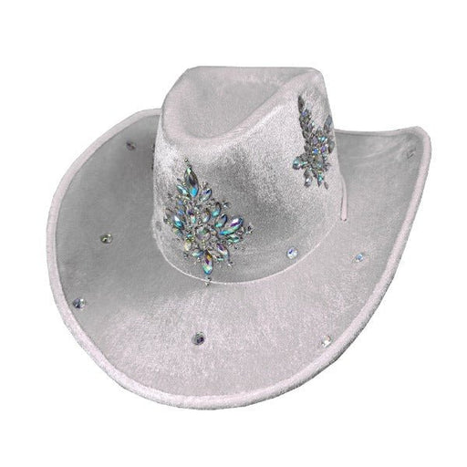 White Satin Cowboy Hat with Diamantes - Everything Party